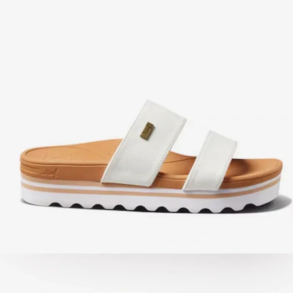 REEF Banded Horizon White Double Strap Platform Sandal Slide 10 - Picture 2 of 9